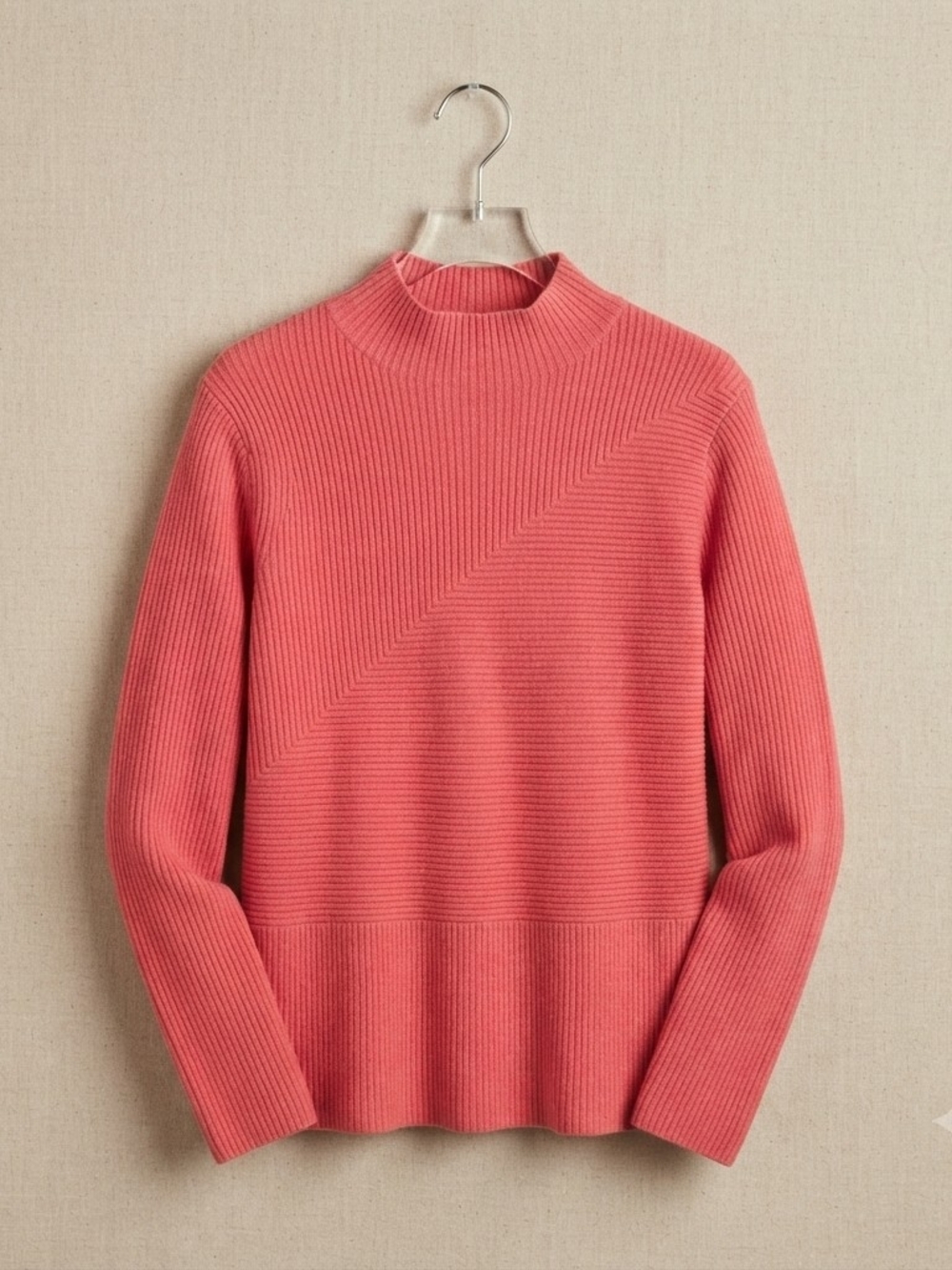 Talbots Women's Coral Ribbed Mock Neck Long Sleeve Sweater - Petite
